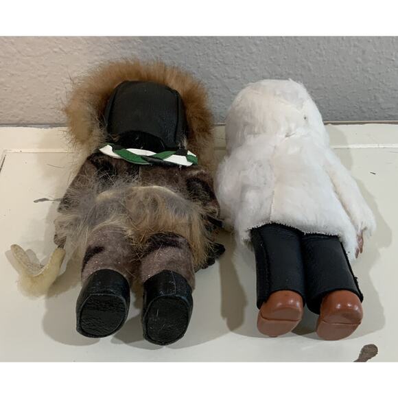 Vtg Native American Eskimo Couple Sleepy Eyes Dolls W Leather Tools Fur Lot Of 2 - Picture 7 of 7